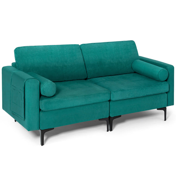 Modular 2-Seat L-Shaped Sectional Sofa Couch with Socket USB Port