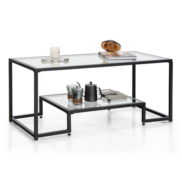 Modern 2-Tier Rectangular Table with Glass Table Top