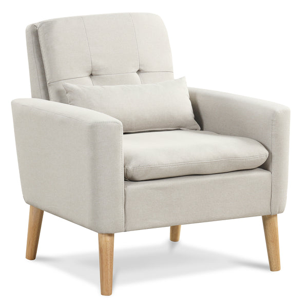 Accent Chair with Lumbar Pillow, Padded Cushions, and Rubber Wood Legs