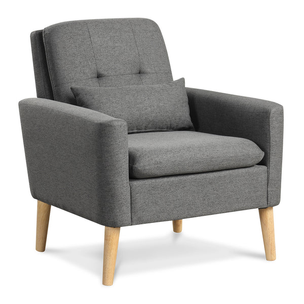 Accent Chair with Lumbar Pillow, Padded Cushion, and Rubber Wood Legs