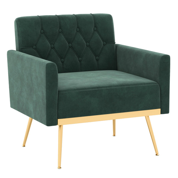 Modern Velvet Accent Chair with Button Tufted Back Metal Legs and Adjustable Foot Pads