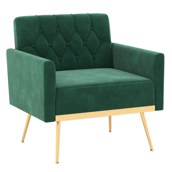 Modern Velvet Accent Chair with Button Tufted Back Metal Legs and Adjustable Foot Pads