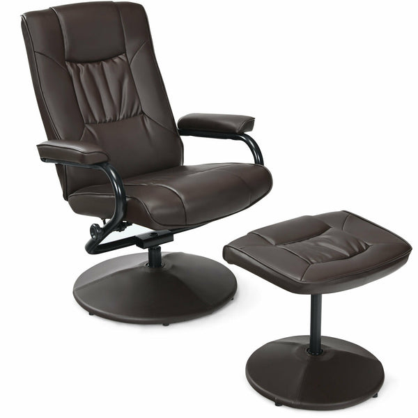 PVC Leather Swivel Recliner Chair with Ottoman