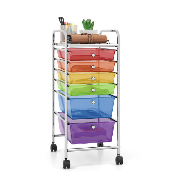 Multifunctional 6-Drawer Rolling Storage Cart with Deep and Shallow Drawers