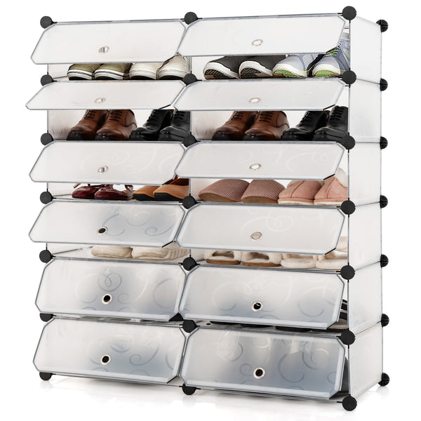 12-Cube DIY Portable Plastic Shoe Rack with Doors