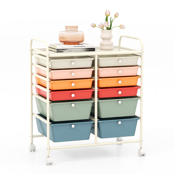 12 Drawers Rolling Cart Storage Scrapbook Paper Organizer Bins-Deep