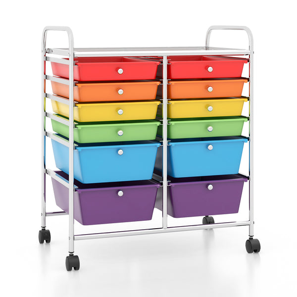 12 Drawers Rolling Cart Storage Scrapbook Paper Organizer Bins-Deep