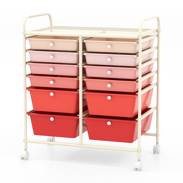12-Drawer Rolling Storage Cart with Removable Drawers and Lockable Wheels