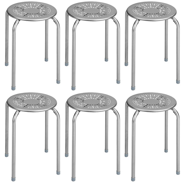 6-Pack Stackable Multifunctional Daisy Design Backless Round Metal Stool Set