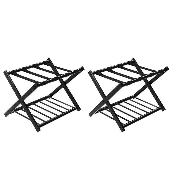 Set of 2 Folding Metal Luggage Racks with Storage Shelf and Non-Slip Feet