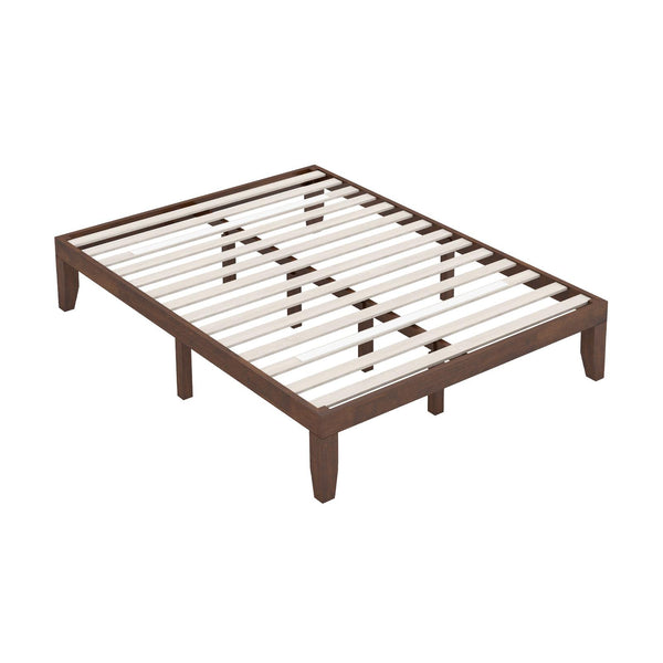 14-Inch King Size Rubber Wood Platform Bed Frame with Wooden Slat Support