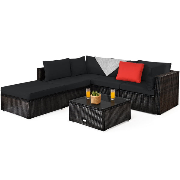 6 Pieces Outdoor Patio Rattan Sectional Sofa Set with Table