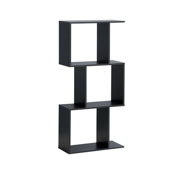 3 Tiers Wooden S-Shaped Bookcase for Living Room Bedroom Office