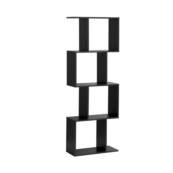 4 Tiers Wooden S-Shaped Bookcase for Living Room Bedroom Office