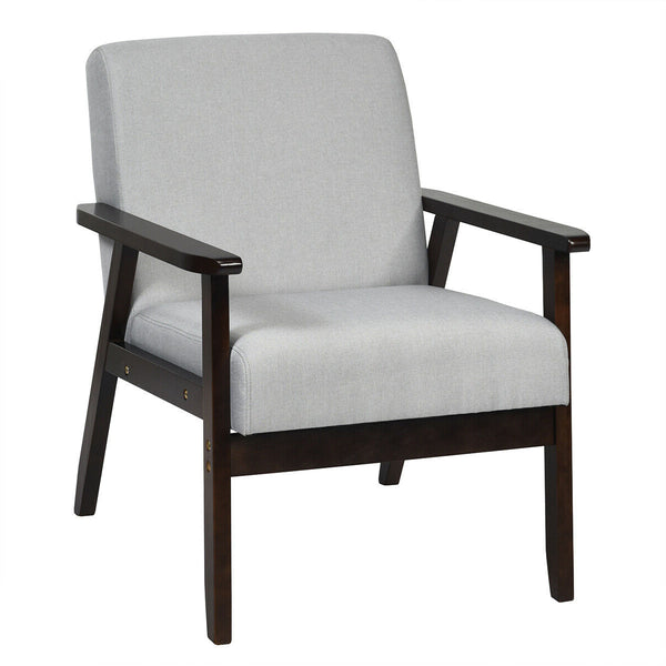 Solid Rubber Wood Fabric Accent Armchair
