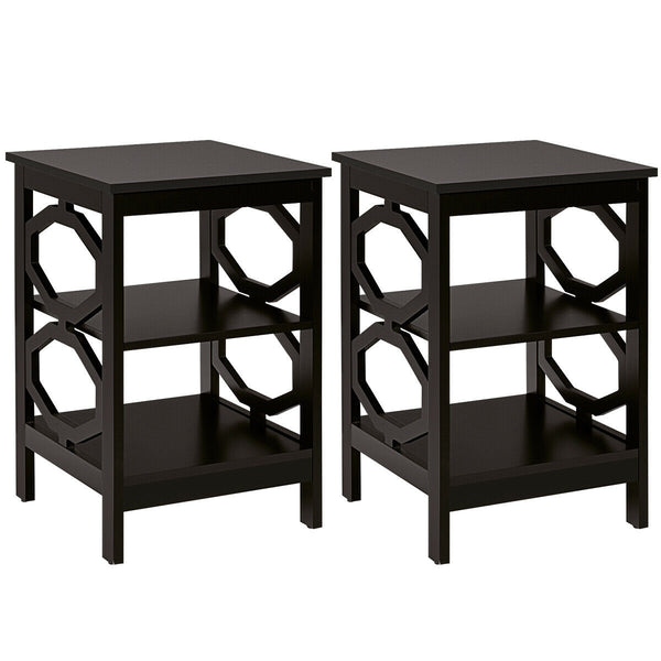 2 Pieces 3-Tier Nightstand Sofa Side End Table with Storage Display Shelf