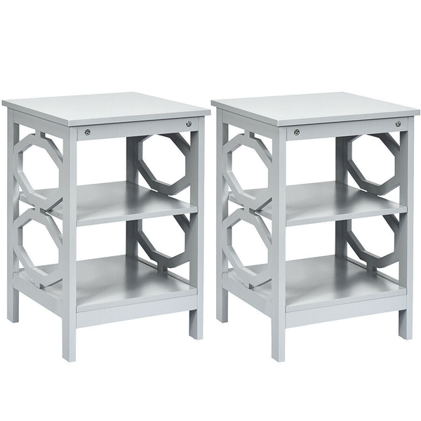 2 Pieces 3-tier Nightstand Sofa Side End Accent Table Storage Display Shelf
