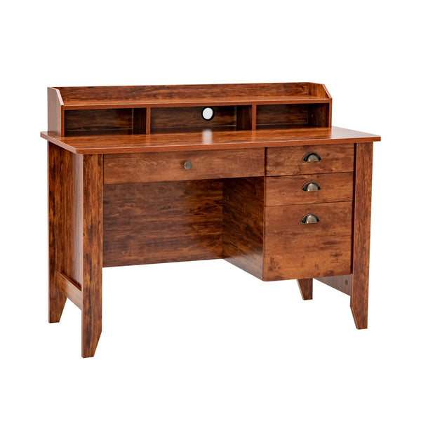 Vintage Computer Desk with Storage Shelves and 4 Drawers