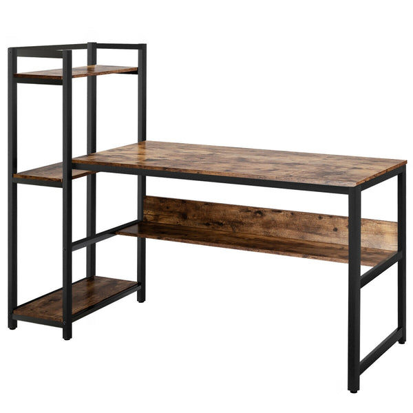 59-Inch Computer Desk Home Office Workstation 4-Tier Storage Shelves Browm