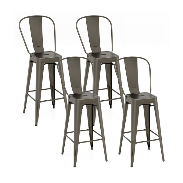 30 Inch Height Set of 4 High Back Metal Industrial Bar Stools