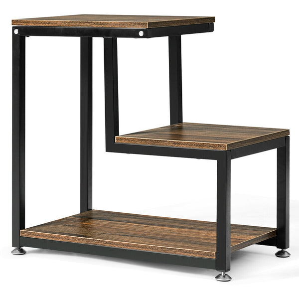 3-Tier End Table Sofa Side Table Ladder-Shaped with Storage Shelf