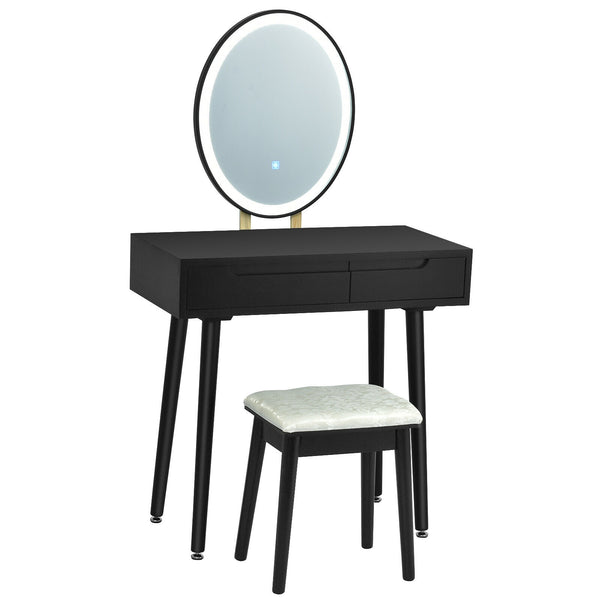 Touch Screen Vanity Makeup Table Stool Set with Lighted Mirror