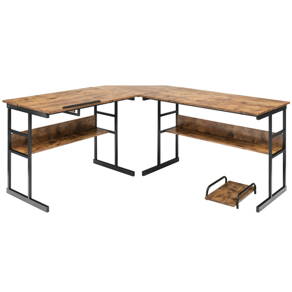 L-Shaped Computer Desk with Tiltable Tabletop