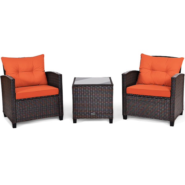 3 Pieces Rattan Patio Furniture Set with Washable Cushion
