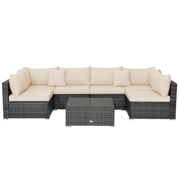 7 Pieces Patio Rattan Furniture Set with Sectional Sofa Cushioned