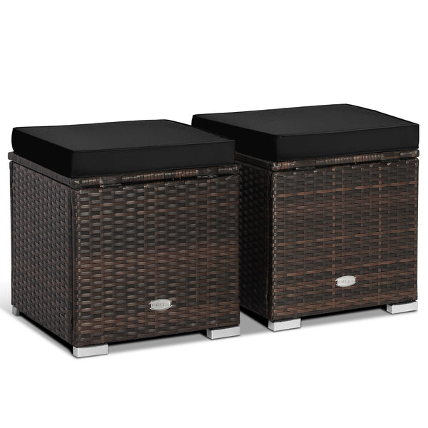 2 Pieces Patio Ottoman with Hidden Storage Space
