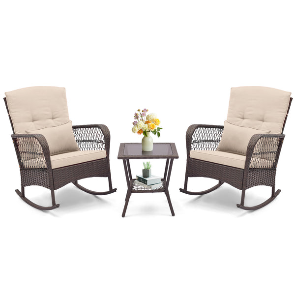 3 Pieces Rocking Bistro Set with 2-Tier Table
