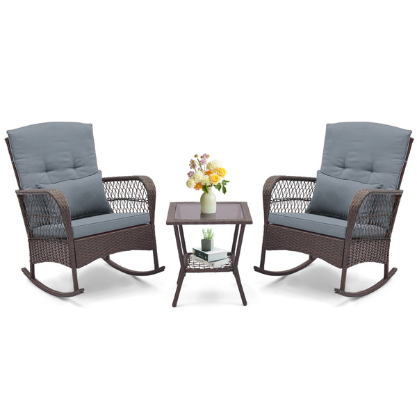 3 Pieces Rocking Bistro Set with 2-Tier Table