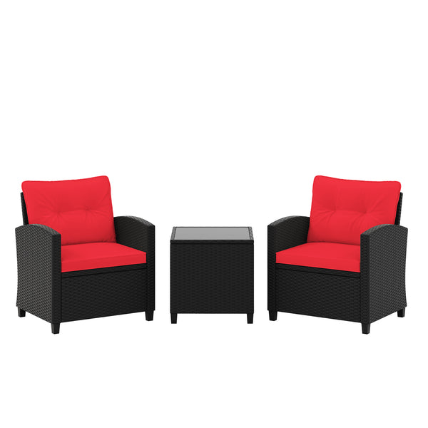 3 Pieces Patio Furniture Set with Tempered Glass Table