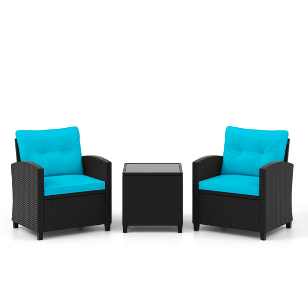 3 Pieces Patio Furniture Set with Tempered Glass Table