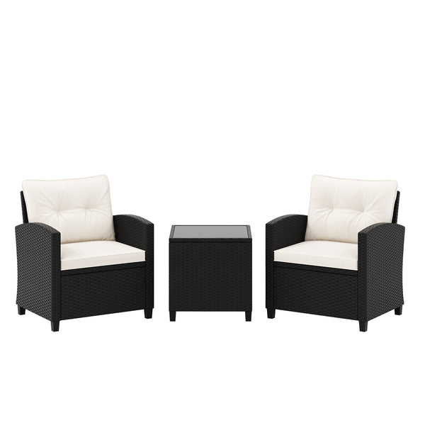 3 Pieces Patio Furniture Set with Tempered Glass Table