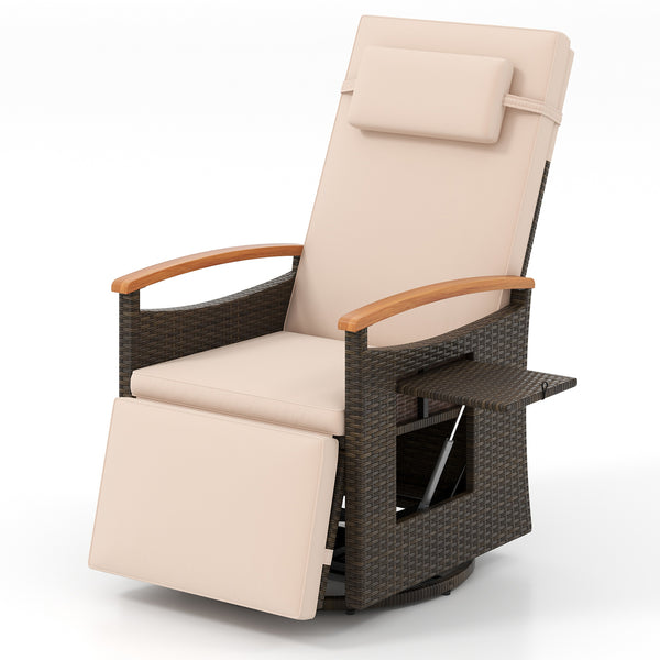 Patio Rattan Swivel Recliner Chair with Adjustable Backrest and Footrest