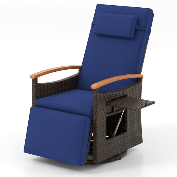 Patio Rattan Swivel Recliner Chair with Adjustable Backrest and Footrest