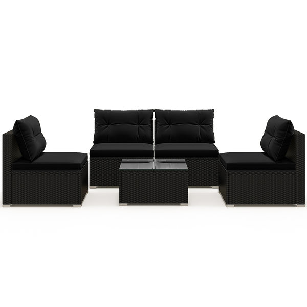 5-Piece Outdoor Patio Furniture Set with Cushions and Coffee Table-Black