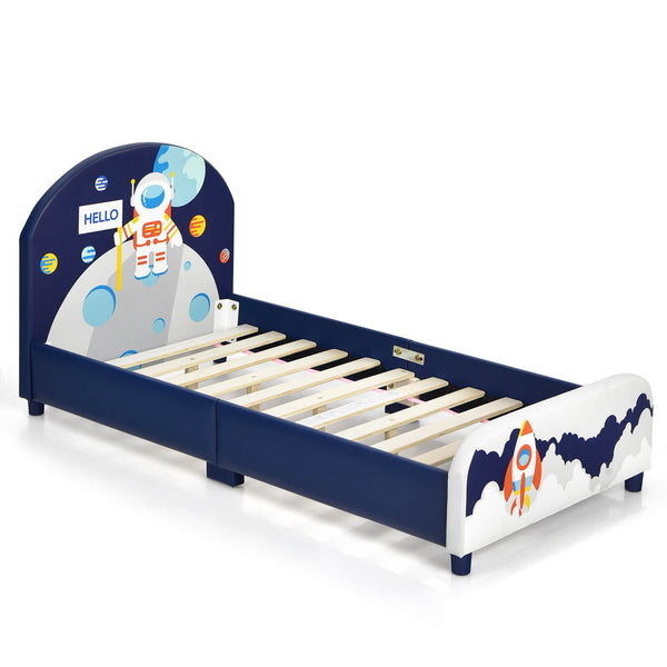 Kids Upholstered Platform Bed with Headboard and Footboard Design