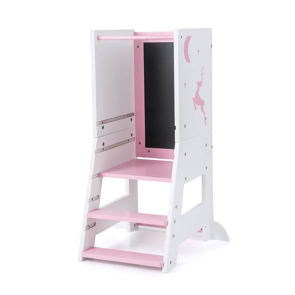 Toddler Kitchen Stool Helper Baby Standing Tower with Chalkboard and Whiteboard