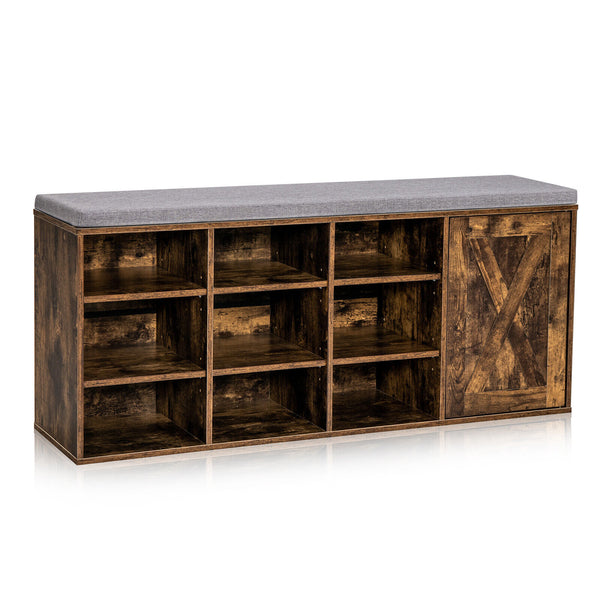 9-cube Adjustable Storage Shoe Bench with Padded Cushion