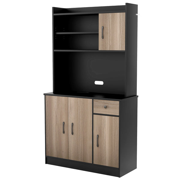 4-Door Freestanding Kitchen Buffet with Hutch and Adjustable Shelves