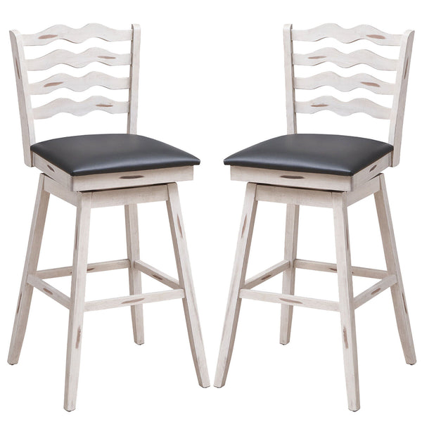 29-inch Swivel Bar Stools with Rubber Wood Frame, Ergonomic Backrest and Footrest