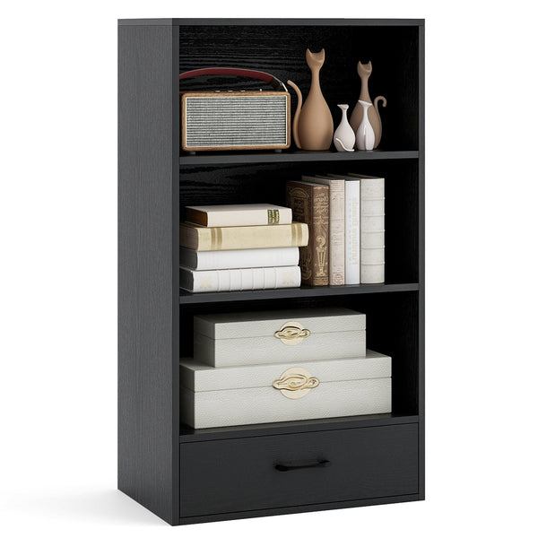 48 Inch Tall 4 Tiers Wood Bookcase with Drawer