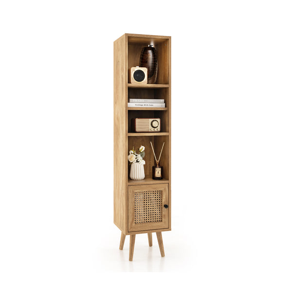4-Tier Rattan Storage Cabinet with Adjustable Shelf and Slim Design