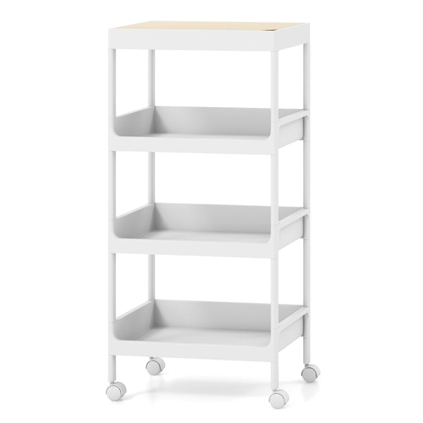 4 Tier Utility Rolling Cart with Detachable Tray Top and Locking Wheels-4-Tier