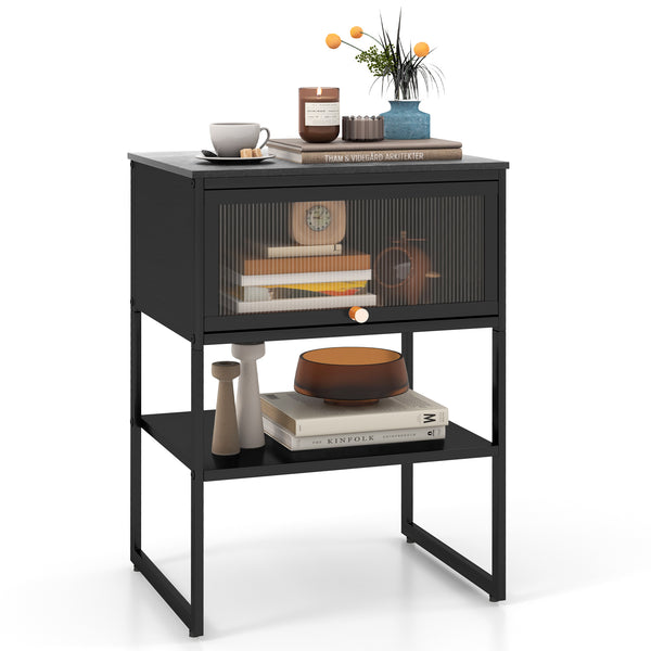 Nightstand with Flip up Door Storage Shelf