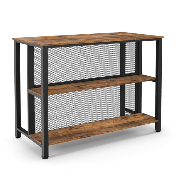 36 Inch 3-Tier Bar Table with Storage Metal Frame Adjustable Foot Pads for Dining Room