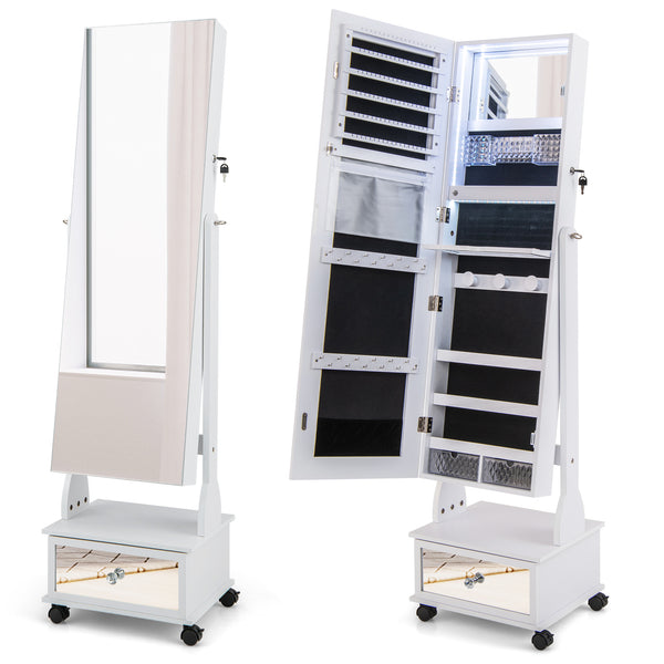 47 Inch Lockable Jewelry Cabinet Armoire with 3-Color LED Lights