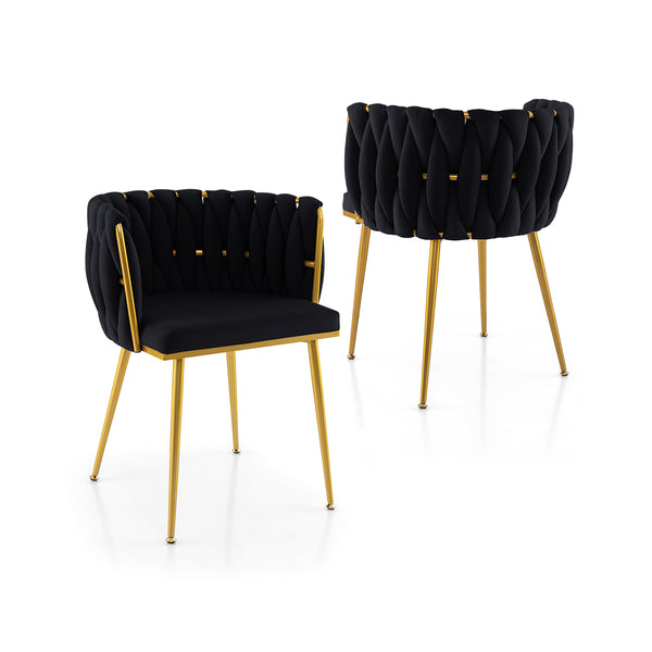 Set of 2 Upholstered Dining Chair w/ Curved Backrest and Metal Tubes